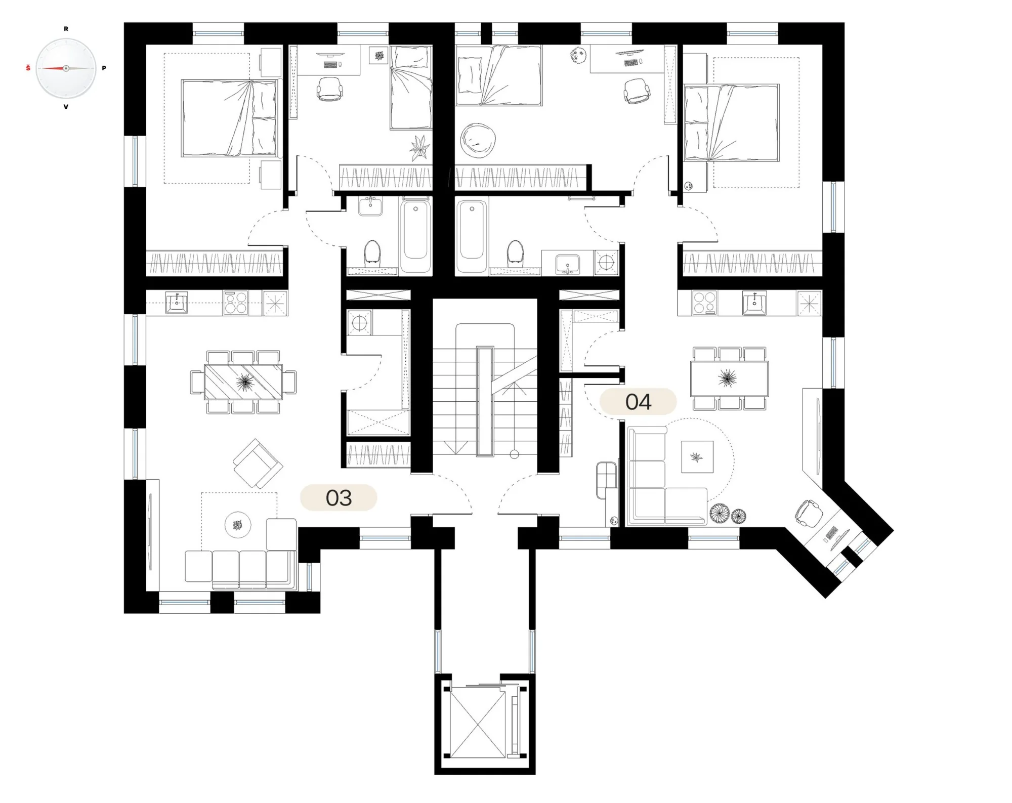 2 aukštas – butų planas